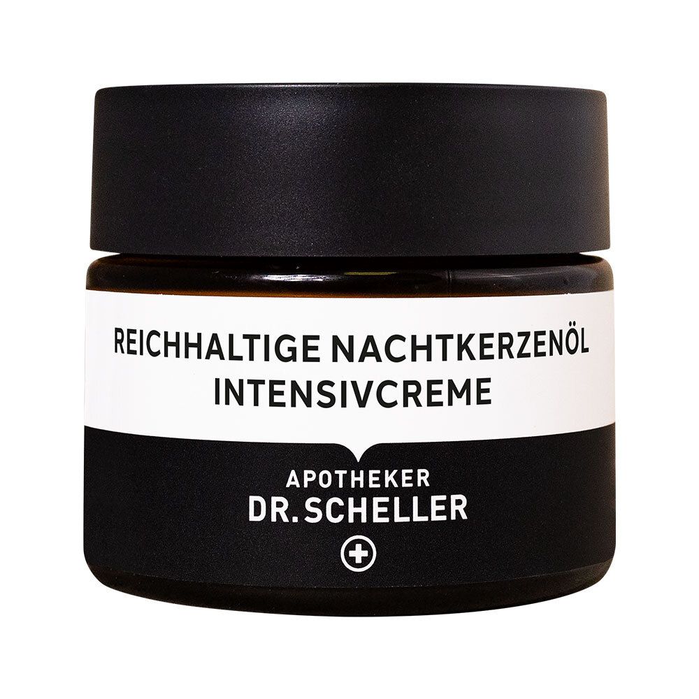Pot de crème avec couvercle noir. Nom du produit et logo pharmacien sur étiquette blanche.