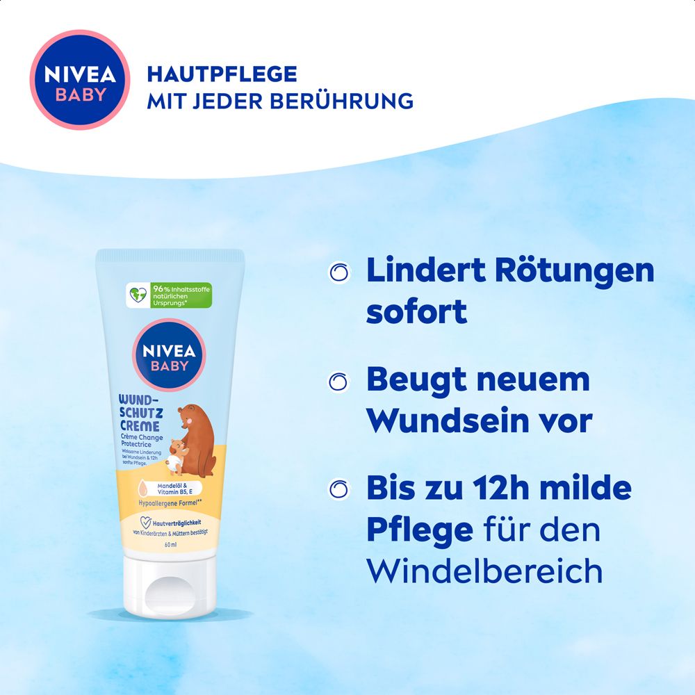 NIVEA BABY Crème Change Protectrice avec motif ours. Formule végane & biodégradable. Sans microplastique, huile minérale & parabènes.
