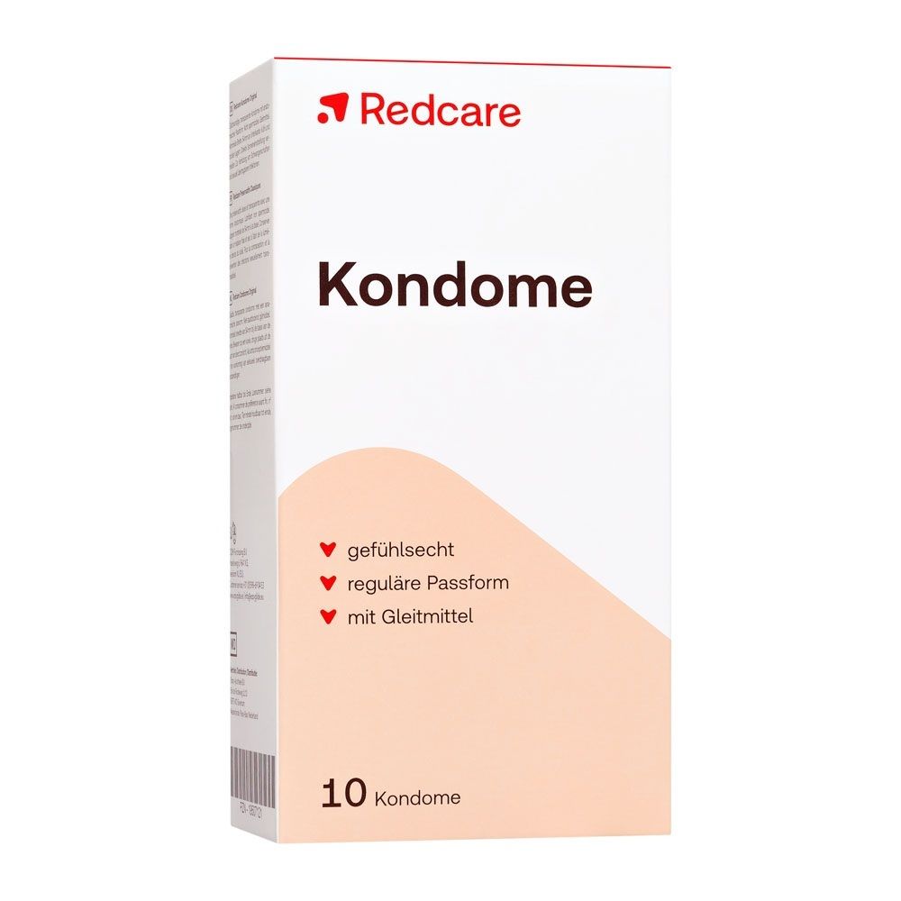 Pack de 10 préservatifs Redcare. Coupe régulière, avec lubrifiant et sensations naturelles.
