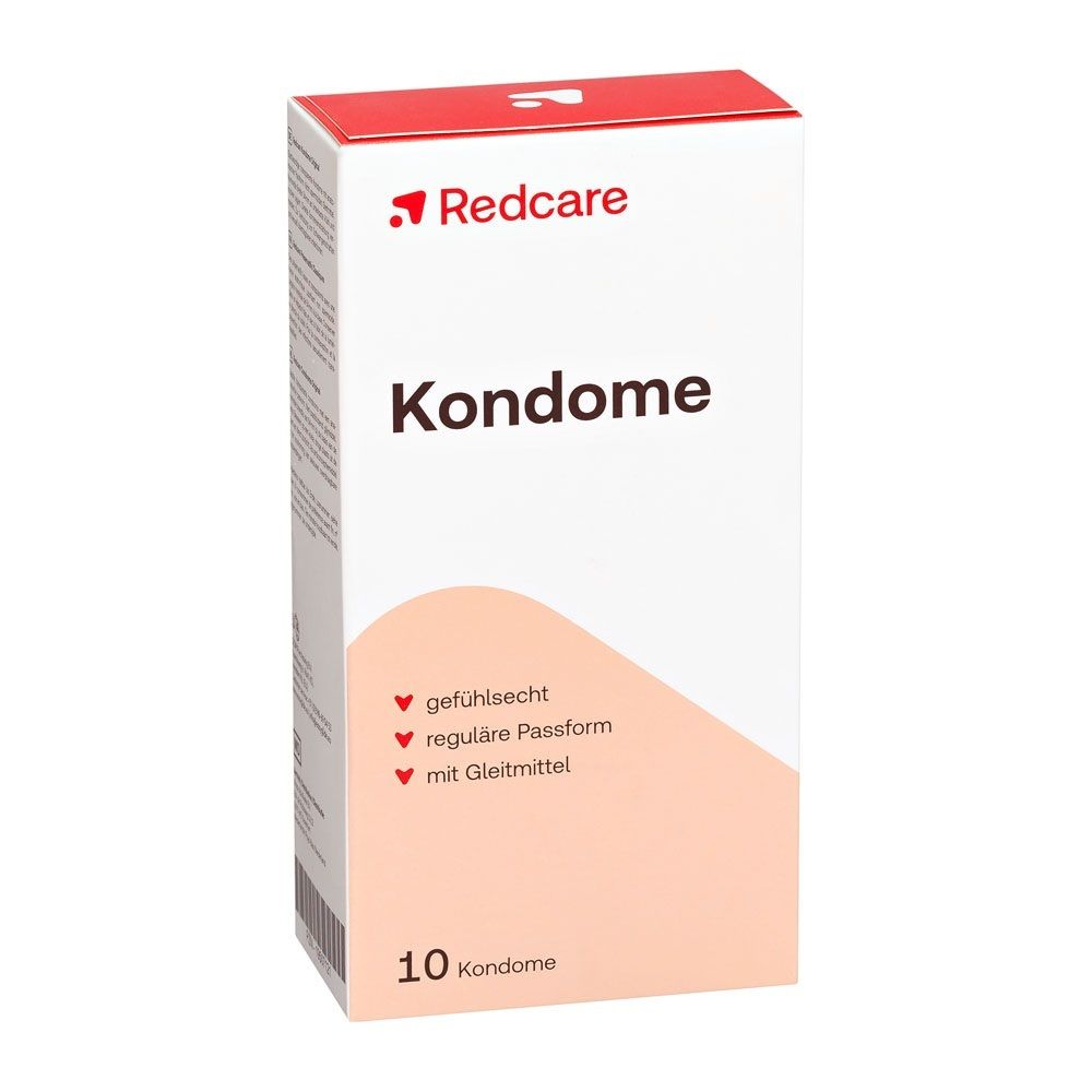 Pack de 10 préservatifs Redcare. Coupe régulière, avec lubrifiant et sensations naturelles.