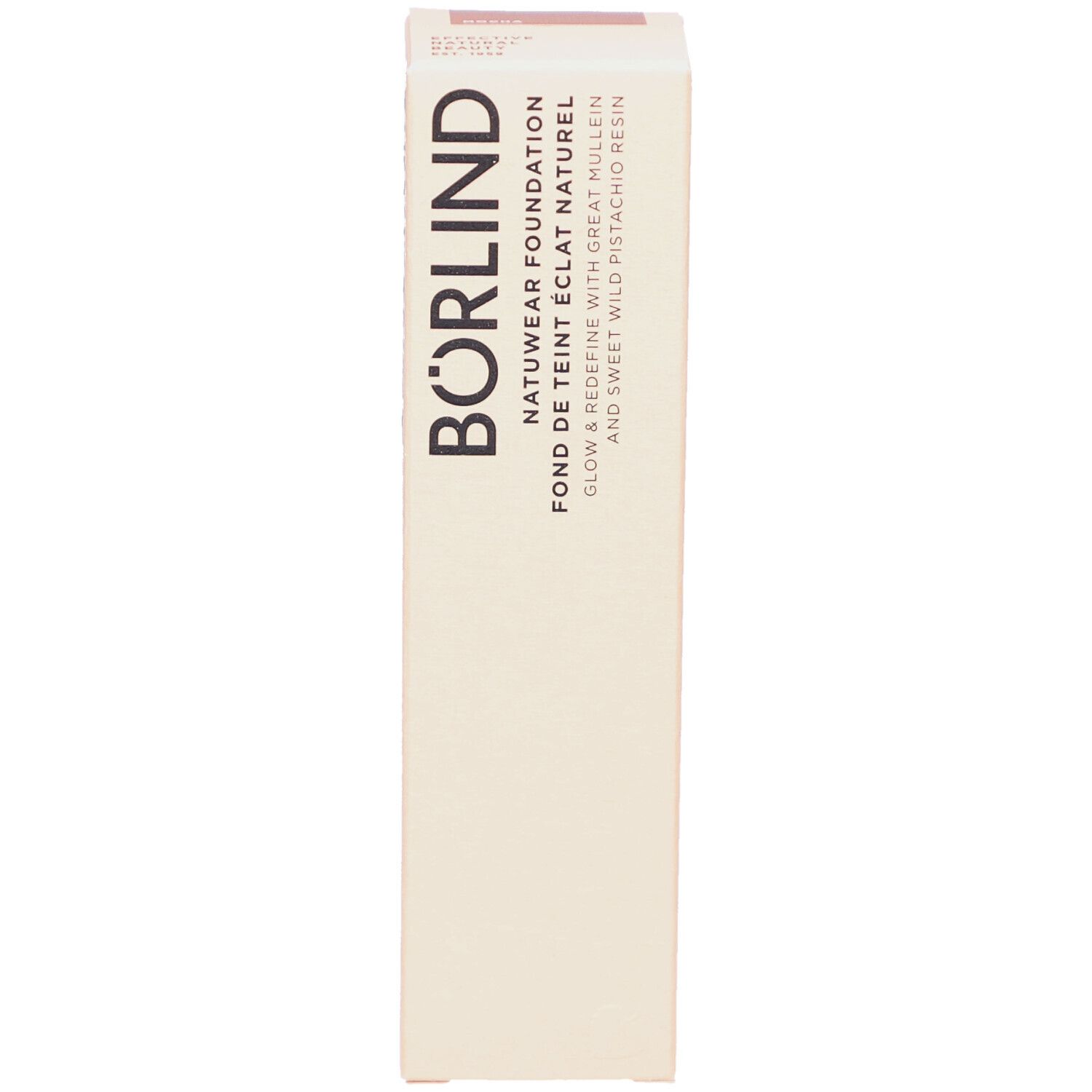 Fond de teint Natuwear ANNEMARIE BÖRLIND. Boîte beige avec informations produit. Vue verticale.