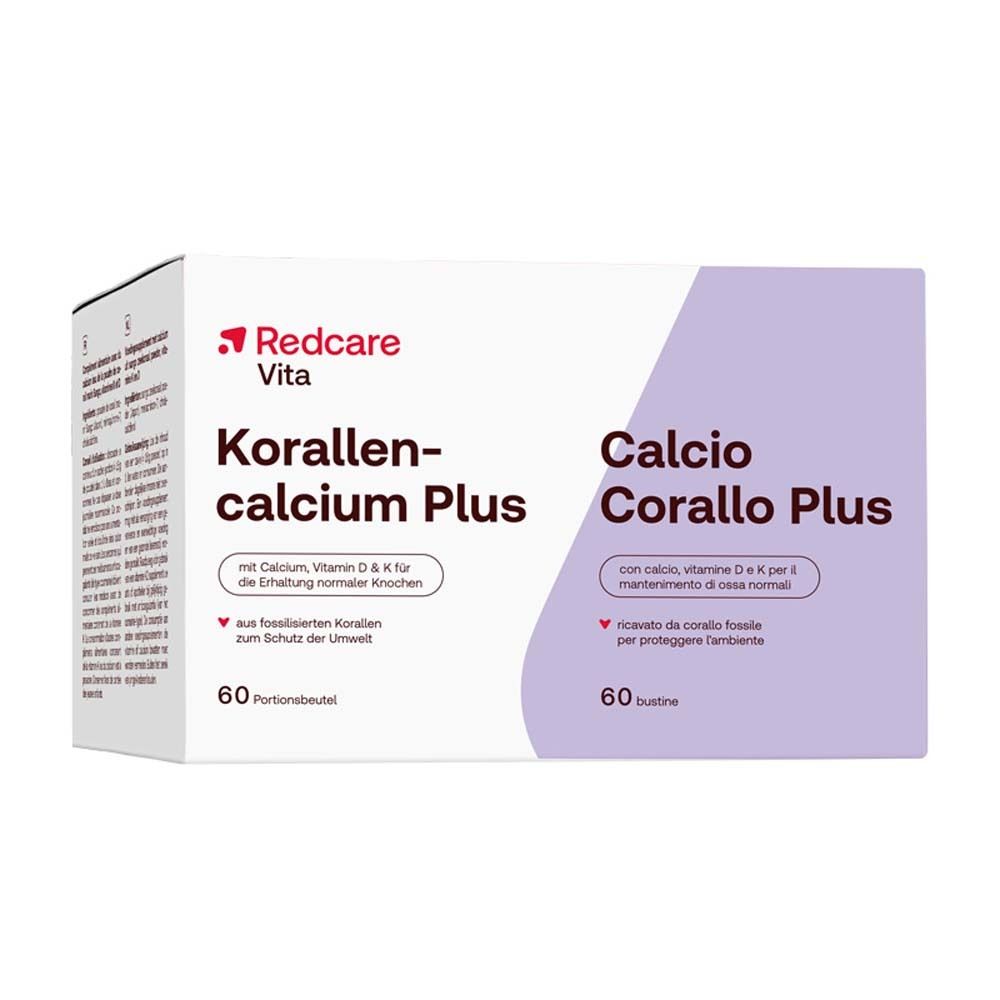 Boîte de Redcare Vita Korallencalcium Plus. Contient 60 portions. Avec calcium, vitamine D & K pour les os.