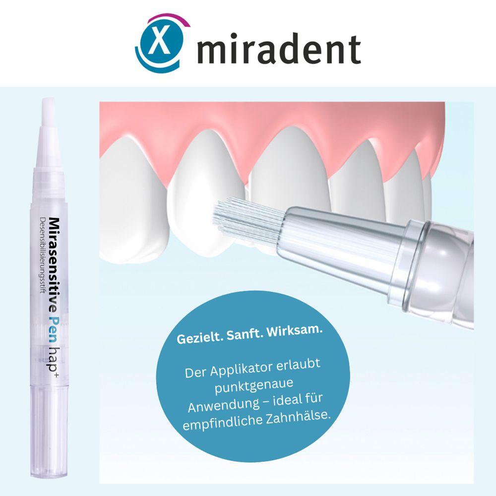 Mirasensitive Pen hap+ avec applicateur. Texte : Ciblée. Douce. Efficace. L'applicateur permet une application précise.