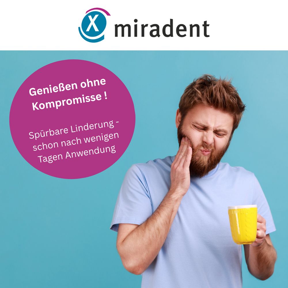 Homme avec tasse jaune. Texte : Profitez sans compromis ! Soulagement notable - après quelques jours d'utilisation.