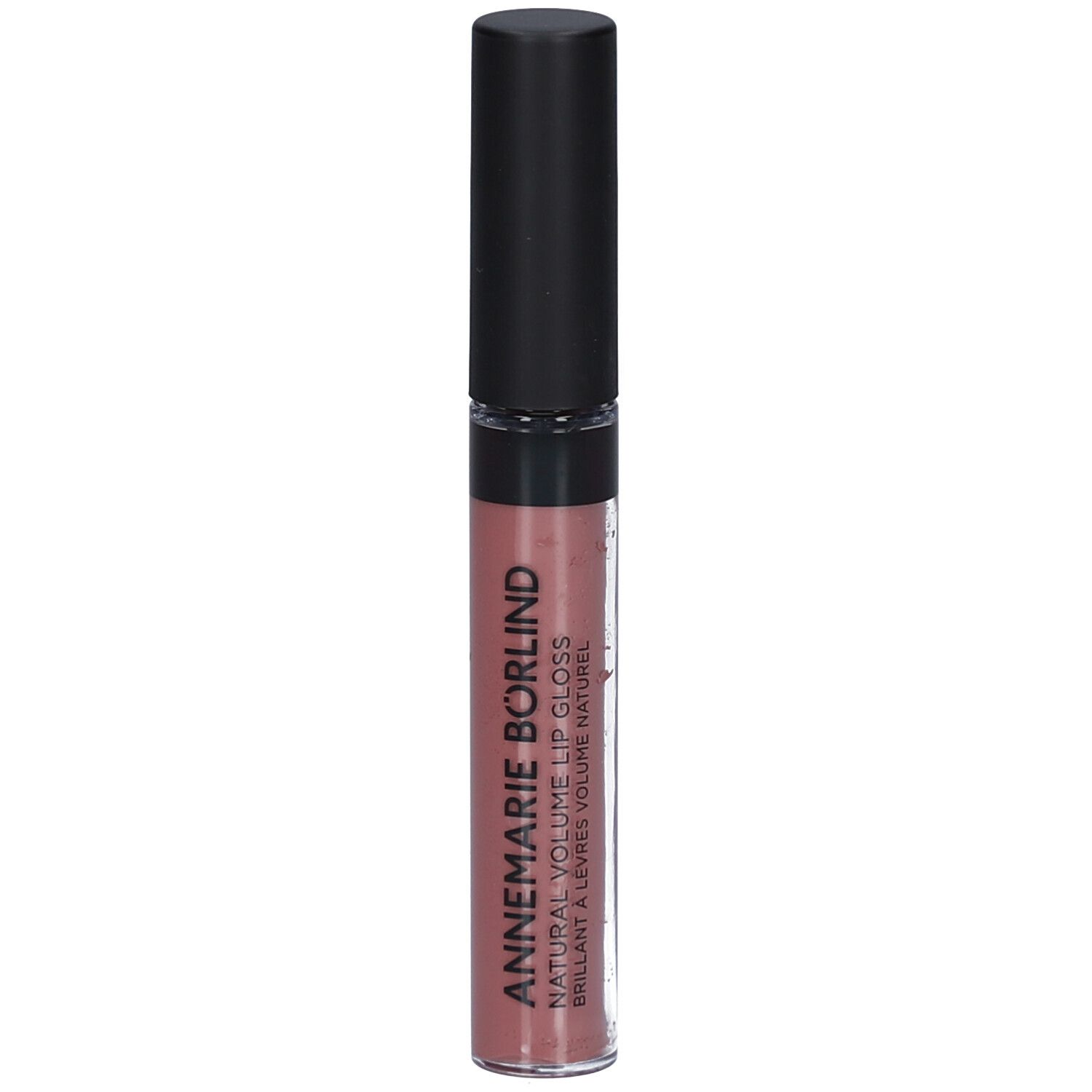 Gloss à lèvres avec bouchon noir. Inscription: ANNEMARIE BÖRLIND NATURAL VOLUME LIP GLOSS. Couleur: Nude.