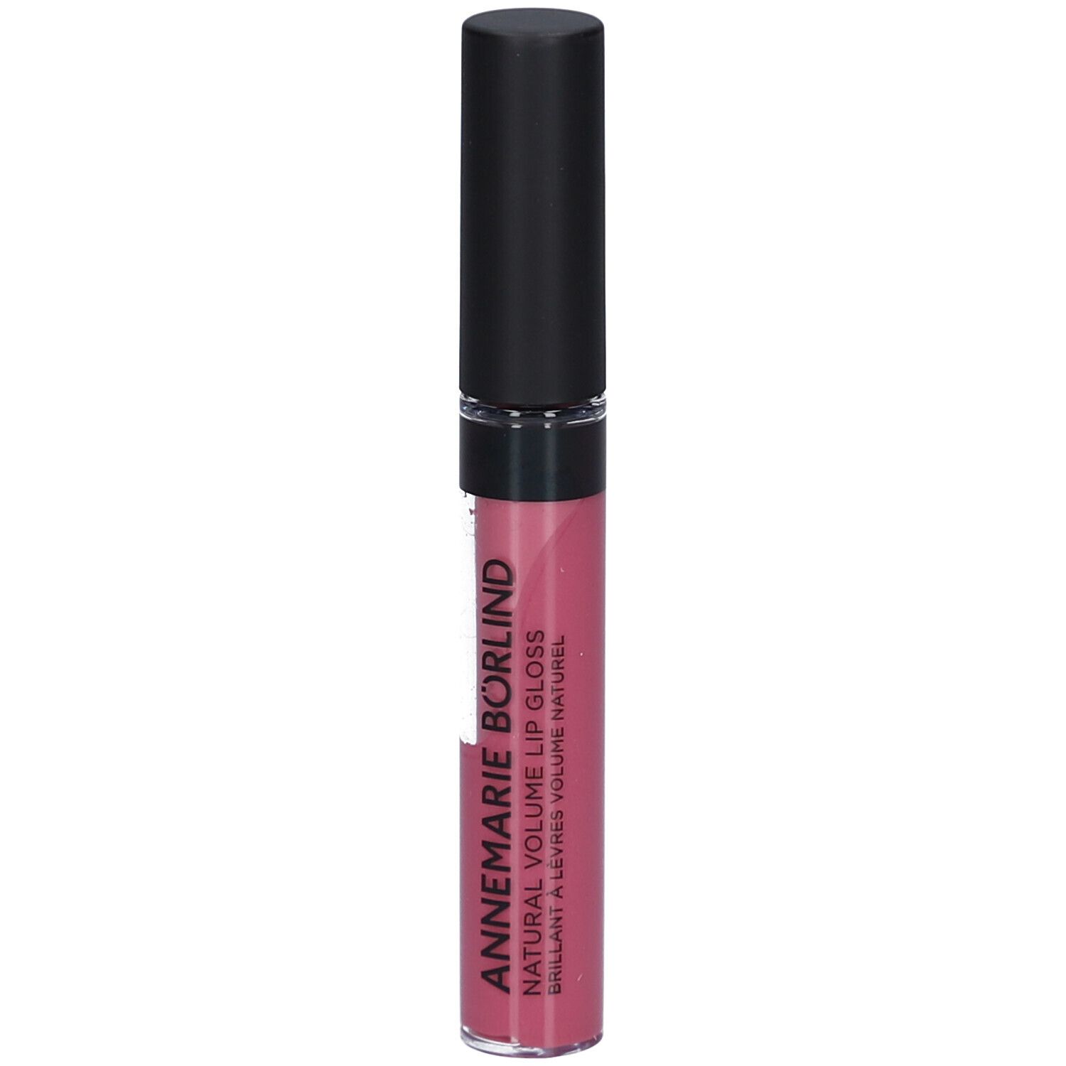 Gloss à lèvres avec bouchon noir. Inscription: ANNEMARIE BÖRLIND NATURAL VOLUME LIP GLOSS. Couleur: Snuggle Berry.