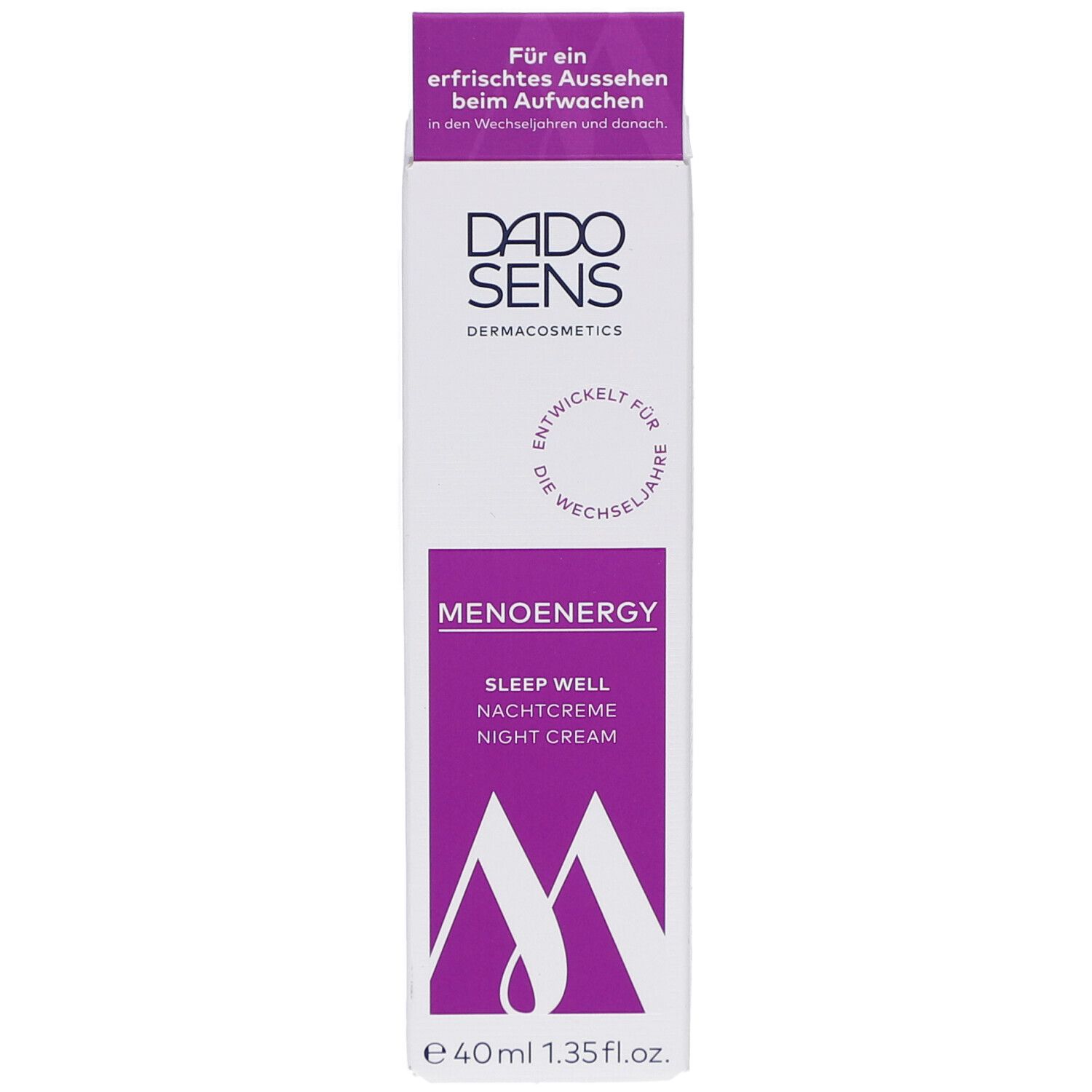 Face avant de l'emballage de DADOSENS MENOENERGY SLEEP WELL Nachtcreme. Nom du produit, logo et texte visibles.