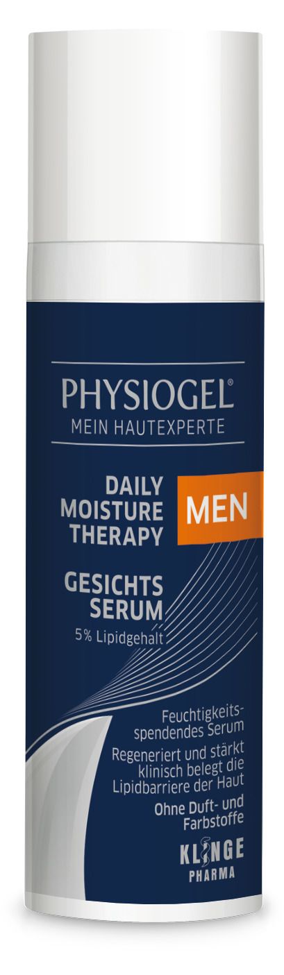Tube blanche PHYSIOGEL® Creme. Texte: Daily Moisture Therapy, Creme, 14% Lipidgehalt. Design bleu et blanc.