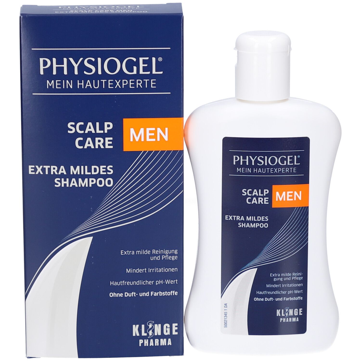 Bouteille et boîte de shampooing Physiogel Scalp Care Men Extra Mildes.