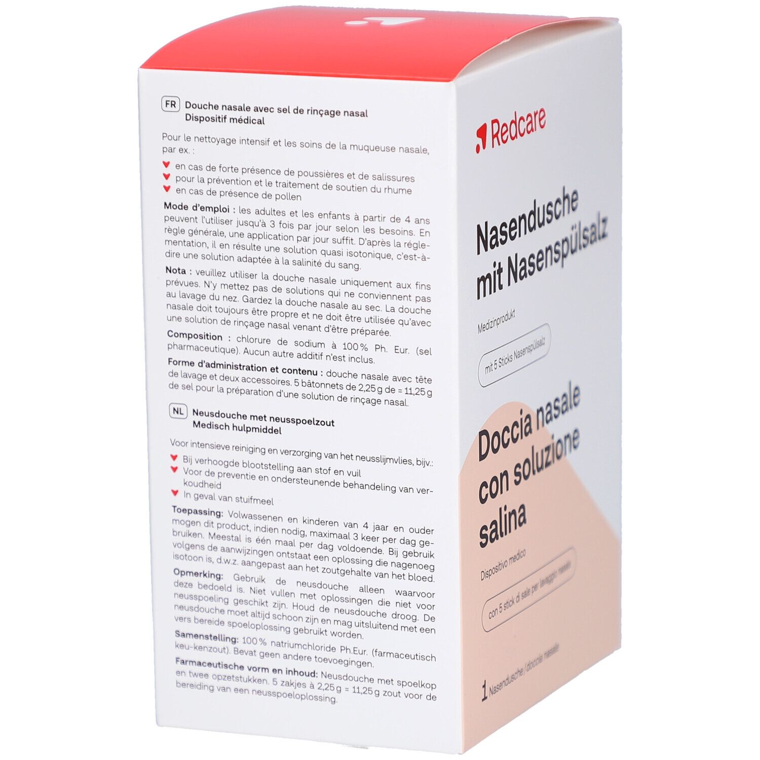 Image publicitaire avec image du produit. Texte: Pour un nez dégagé. Idéal contre les symptômes du rhume et pollen.