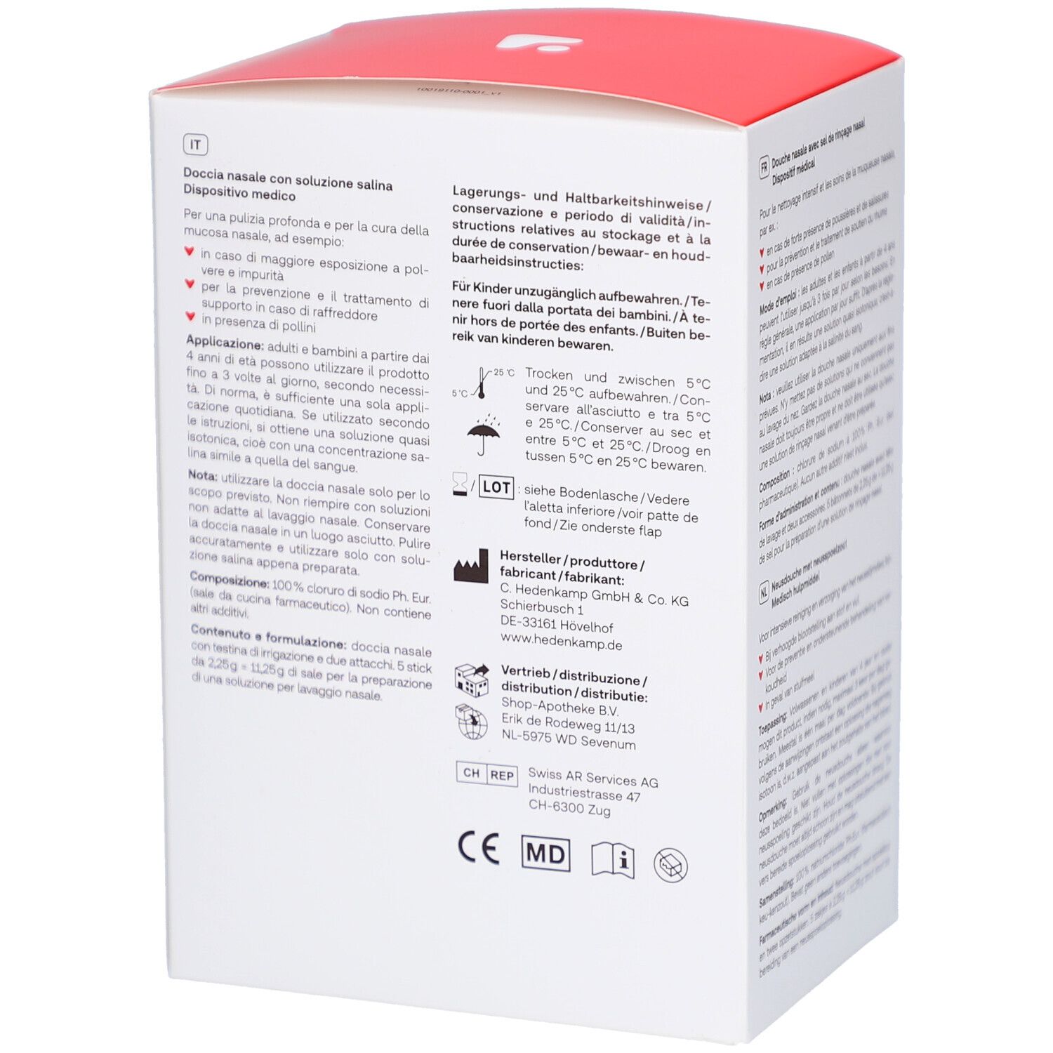 Image publicitaire avec image du produit. Texte: Pour un nez dégagé. Idéal contre les symptômes du rhume et pollen.