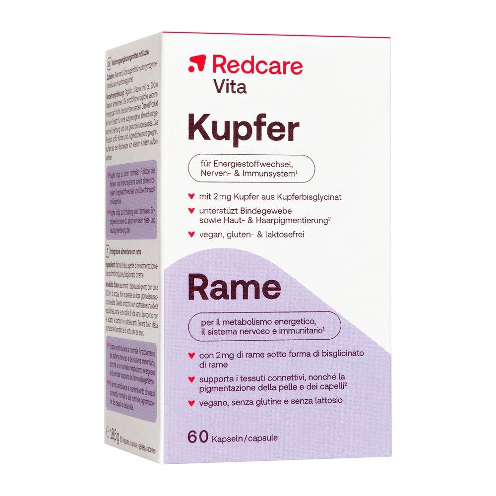 Arrière de l'emballage Redcare Vita Kupfer de 60 gélules.