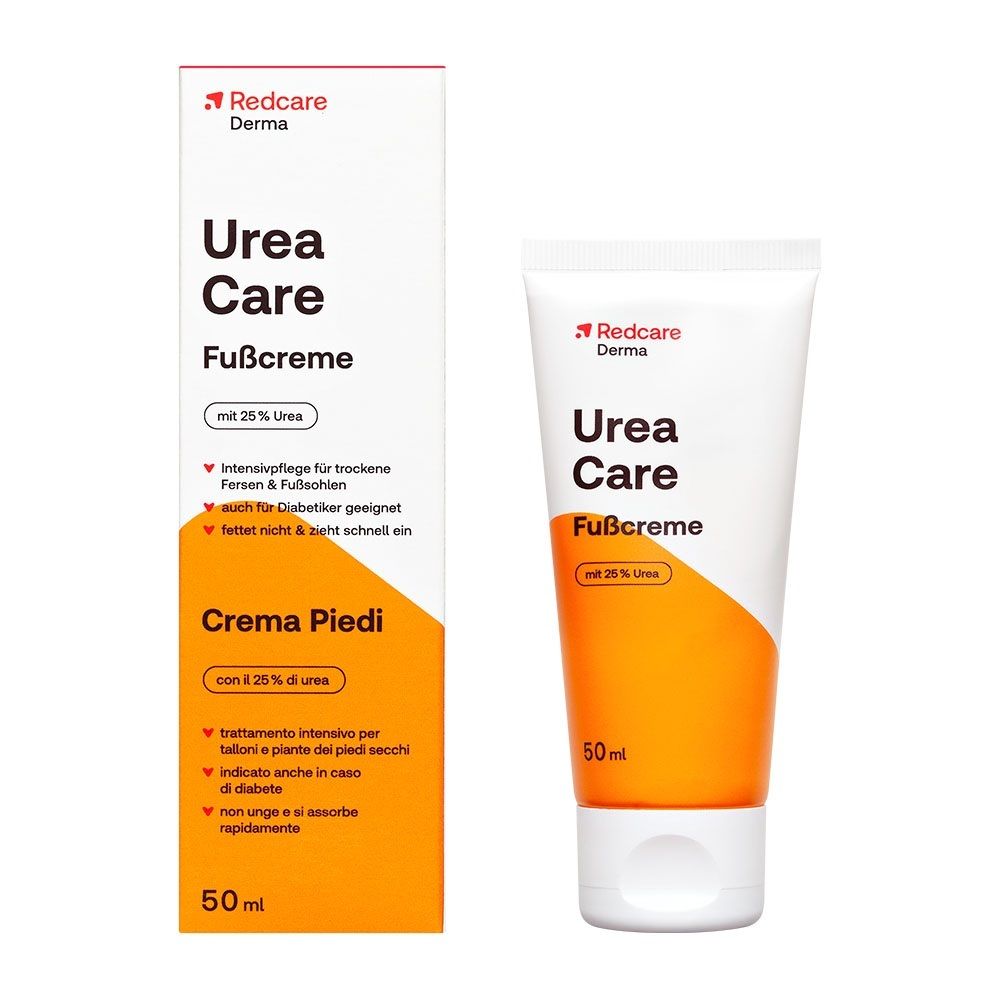 Tube et emballage Redcare Derma Urea Care Crème pour les pieds, 50ml.