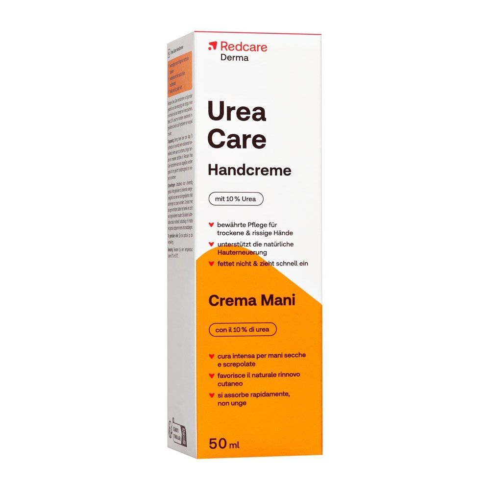 Emballage de la crème pour les mains Redcare Derma Urea Care avec 10% d'urée.