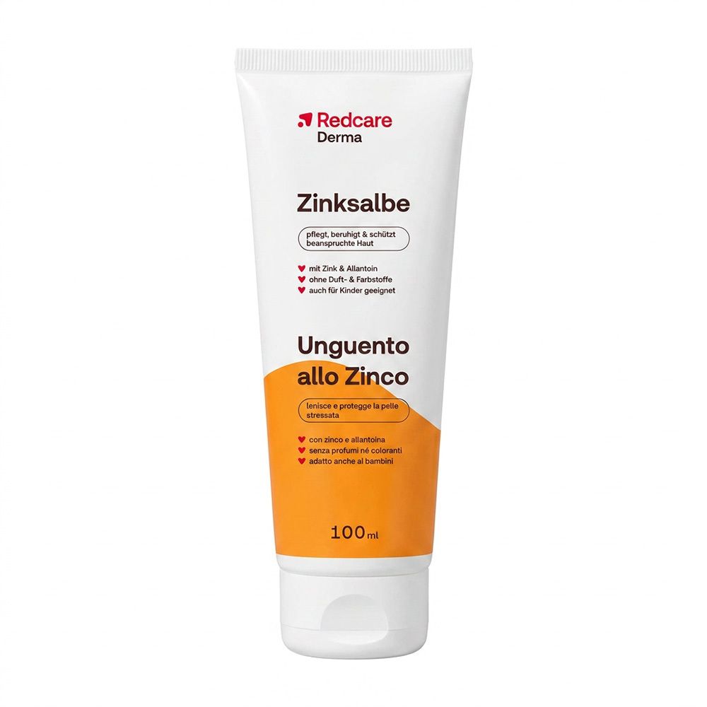 Tube de pommade au zinc Redcare Derma avec zinc et allantoïne, sans parfum ni colorant, convient aux enfants.
