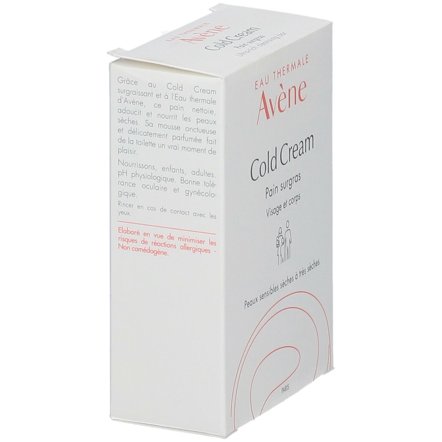 Boîte avec "Cold Cream" et logo "Avène". Ingrédients et texte.