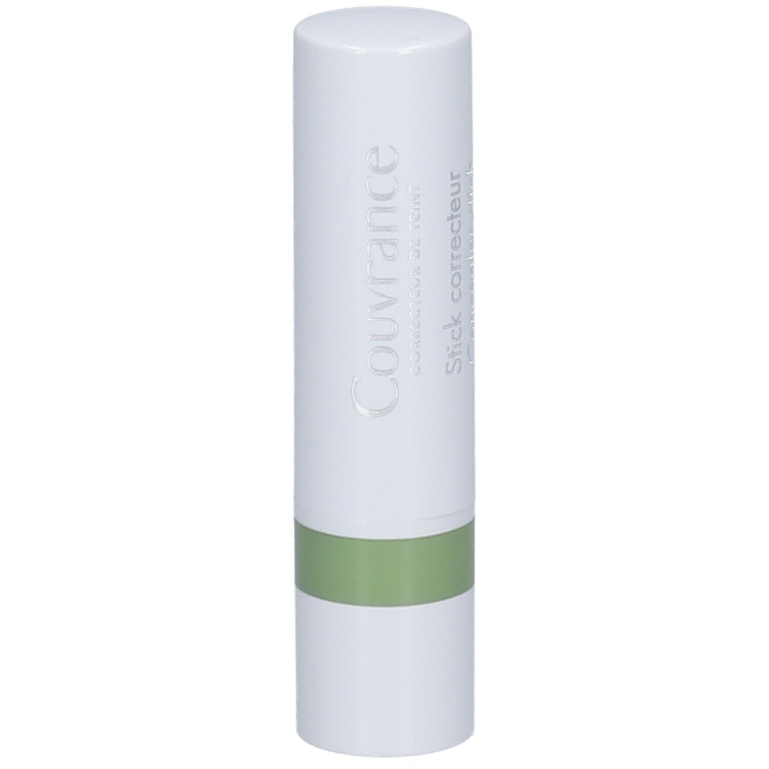 Correcteur blanc avec bande verte. Inscription Couvrance, Stick correcteur.