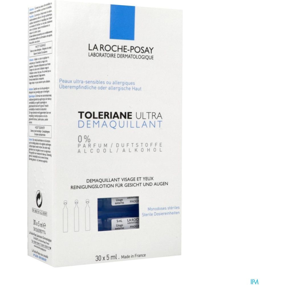 Toleriane Ultra Démaquillant visage et yeux peaux ultra-sensibles à allergiques Monodoses stériles 30 x 5ml