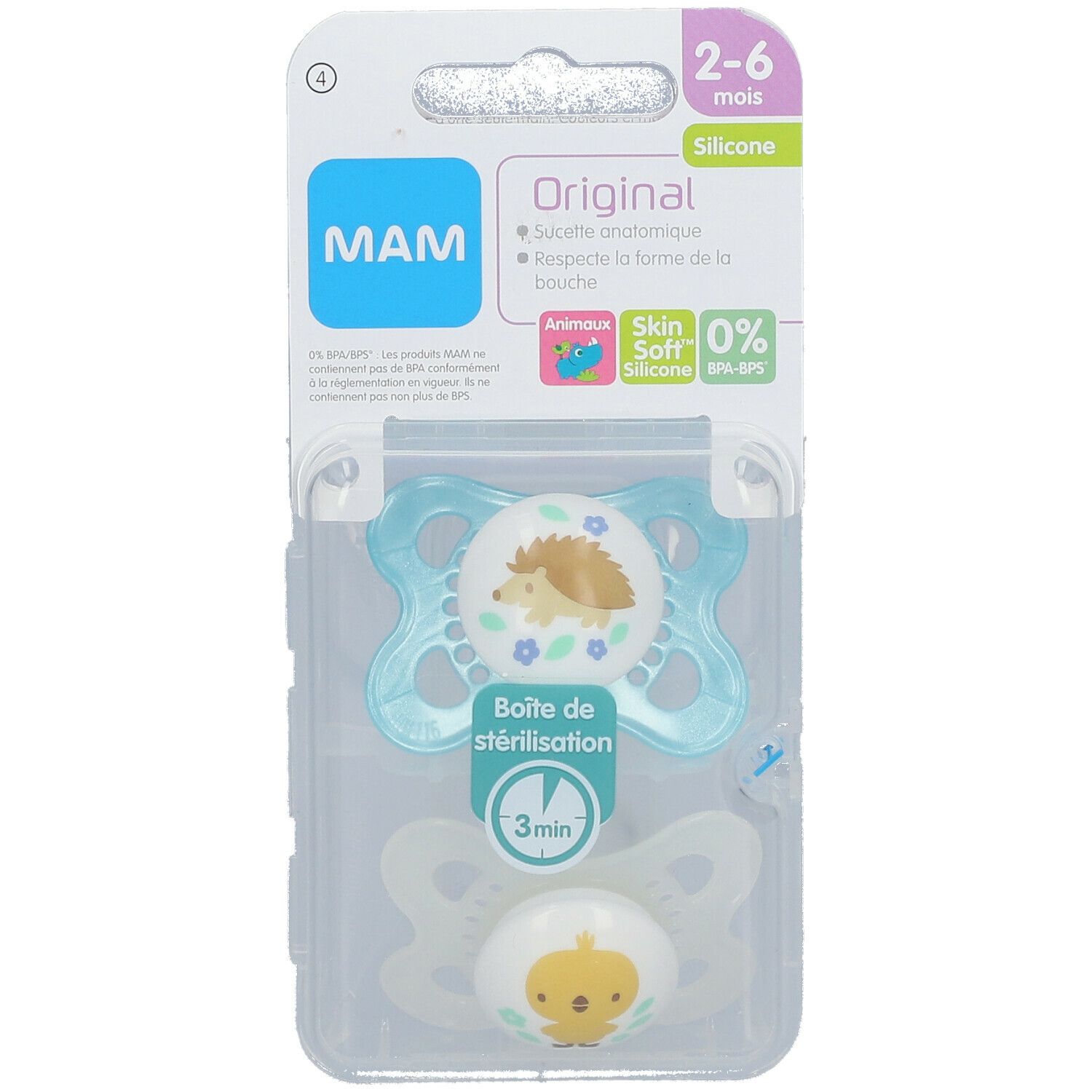 MAM Sucette anatomique silicone 2 à 6 mois (Couleur non sélectionnable)