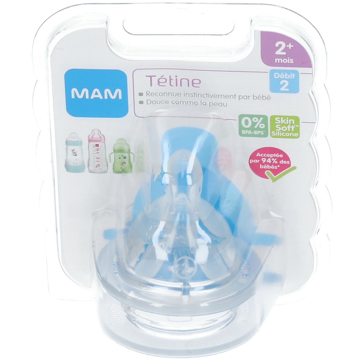 MAM Tétine silicone - Débit Lent 1 2 pc(s) - Redcare Pharmacie