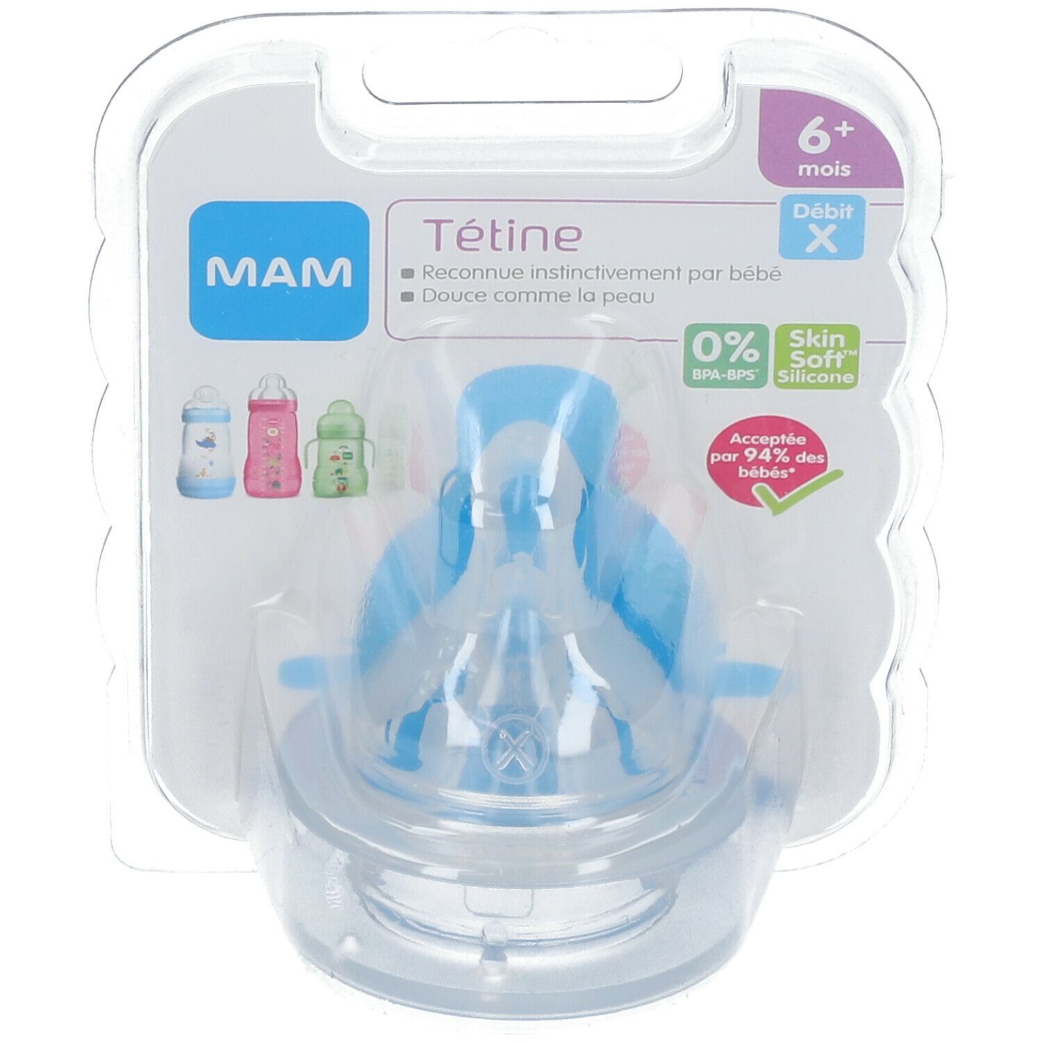 MAM Tétine 0 mois+ - Tétine bébé en silicone débit 1 - Lot de 2