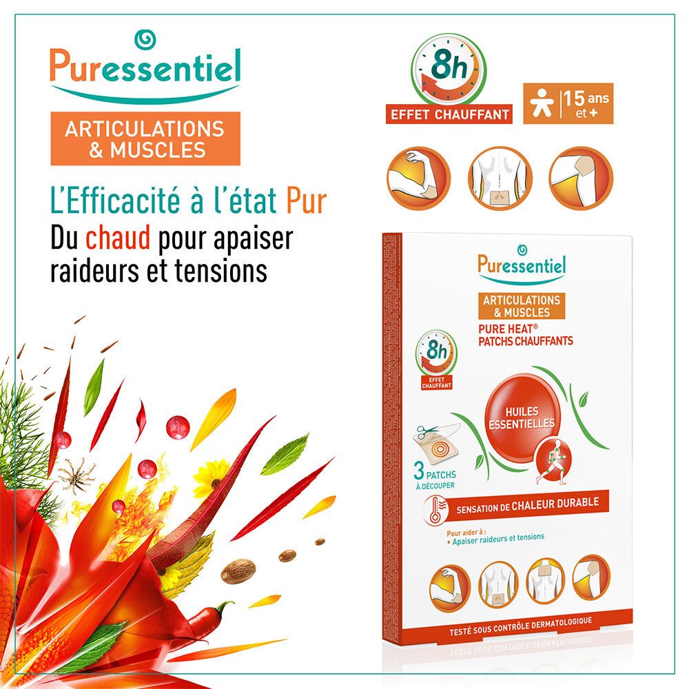 Puressentiel patchs chauffants articulations et muscles aux 14 huiles essentielles