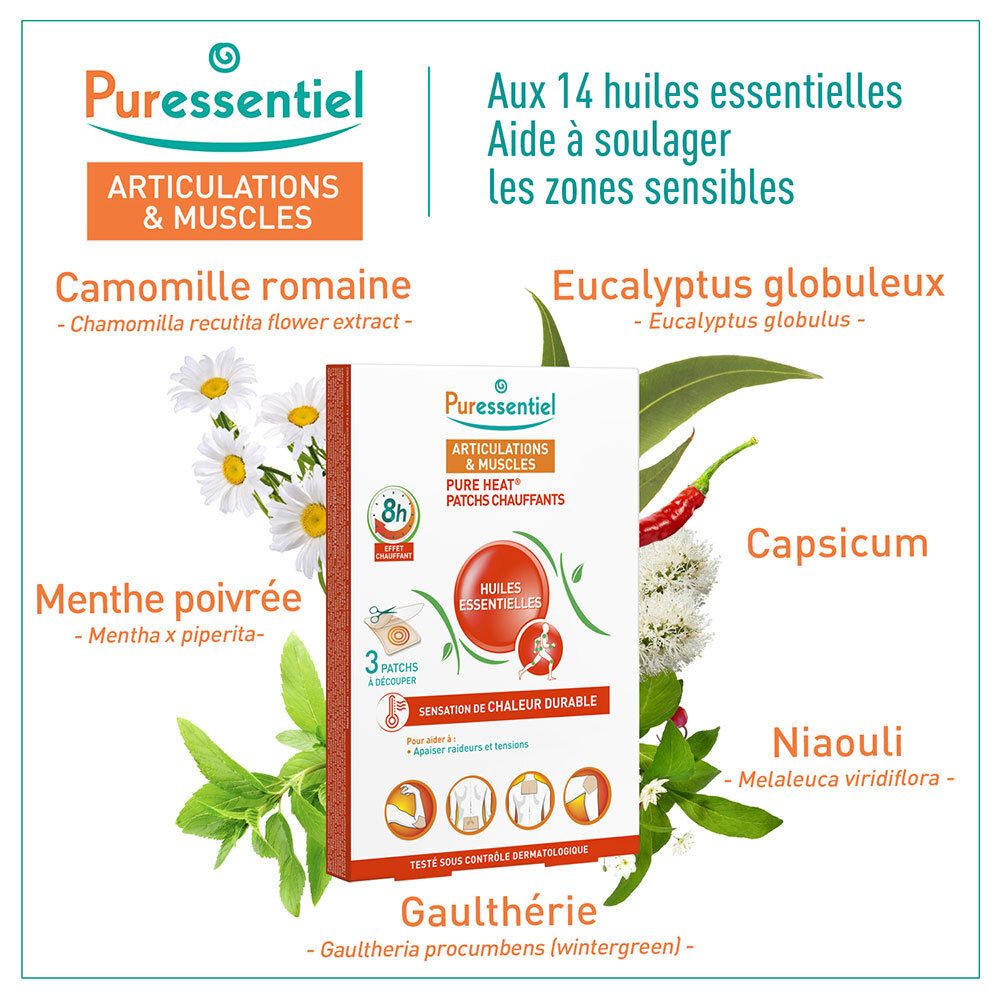 Puressentiel patchs chauffants articulations et muscles aux 14 huiles essentielles