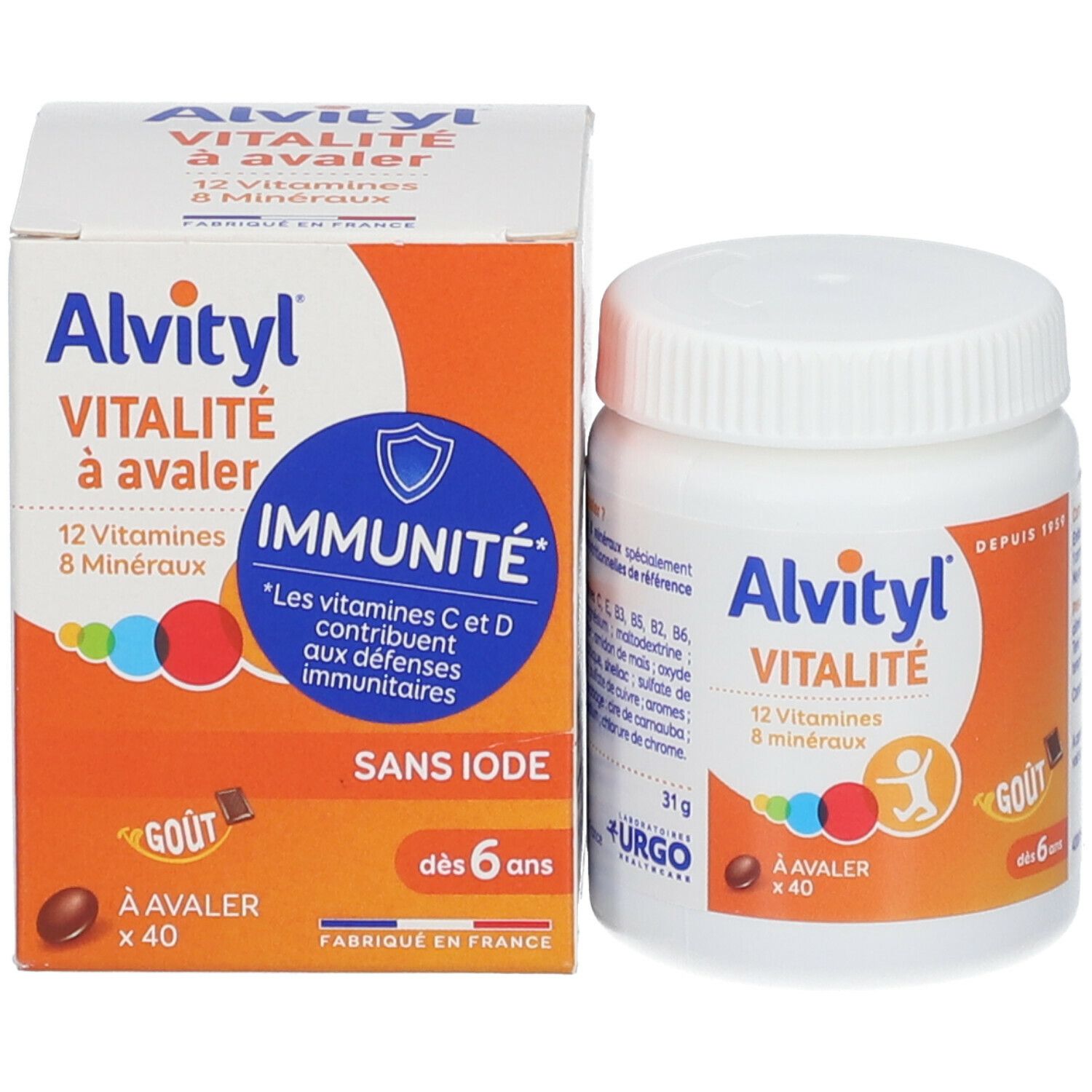 Alvityl - Comprimés Vitalité - 12 vitamines et 8 minéraux - Dès 6 ans, goût  chocolat - 40 comprimés