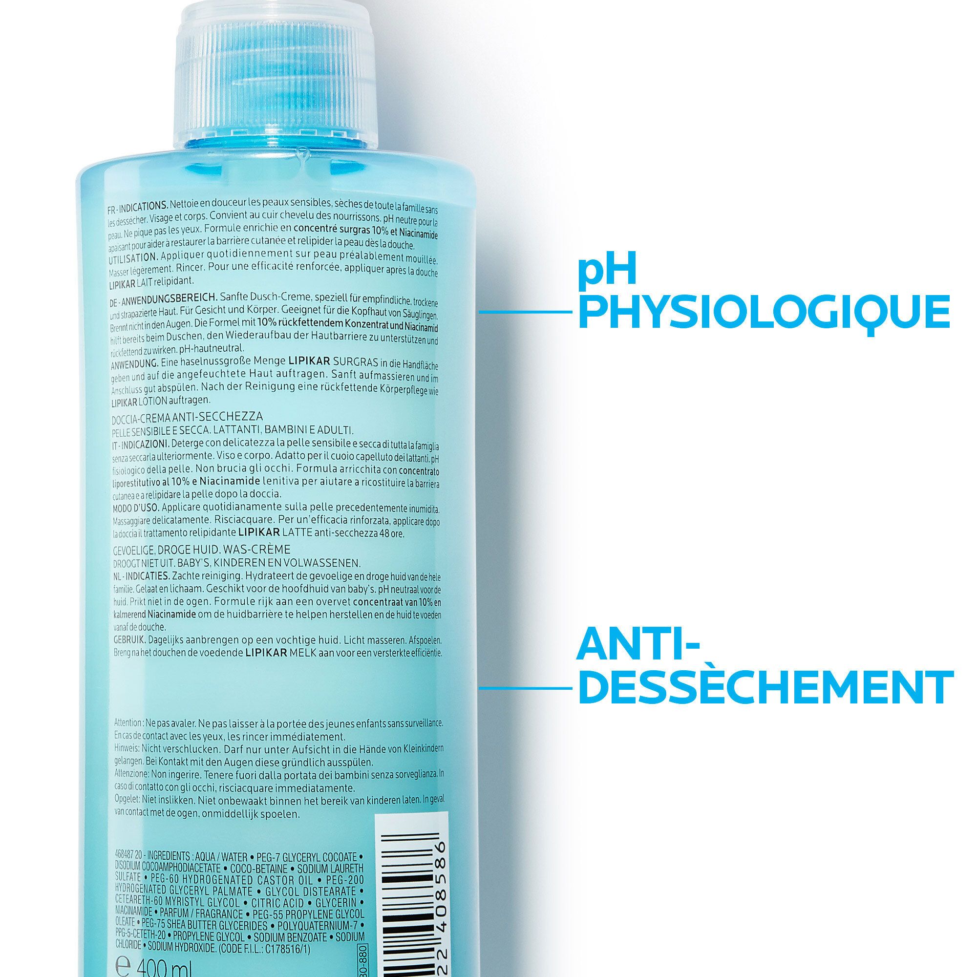 LOT*2 Lipikar SURGRAS Crème lavante anti-dessèchement 400 ml