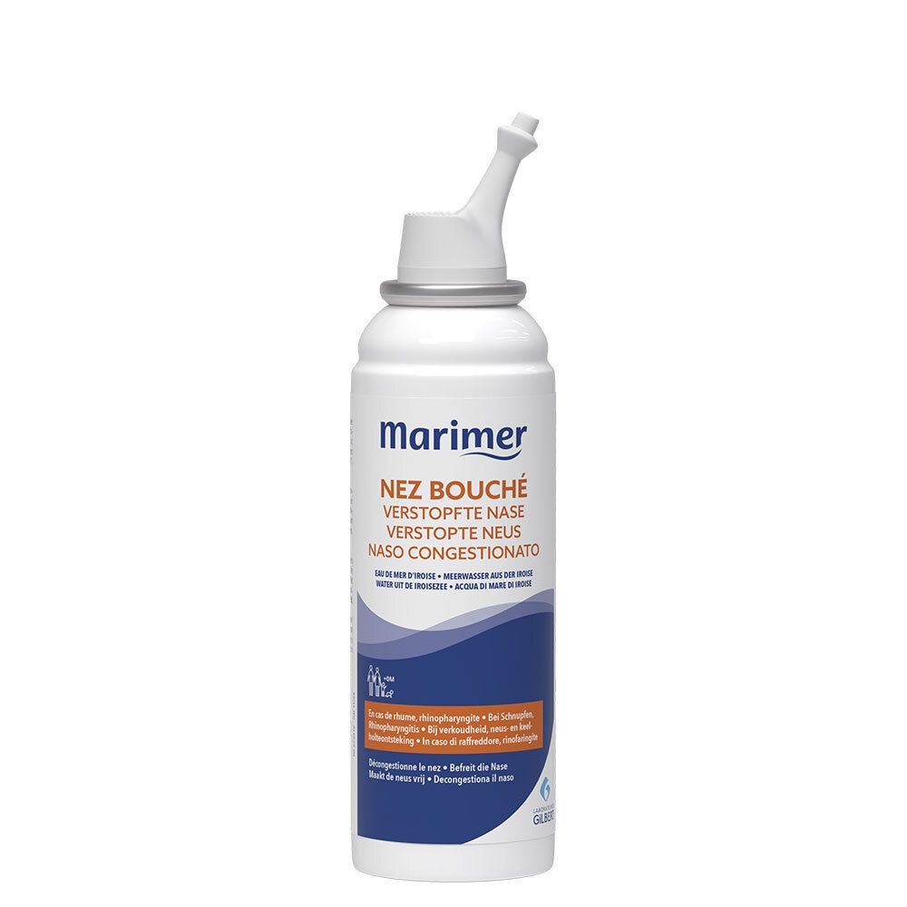 Spray nasal avec embout. Inscription : Nez Bouché, Verstopfte Nase, Naso Congestionato. Sans emballage.
