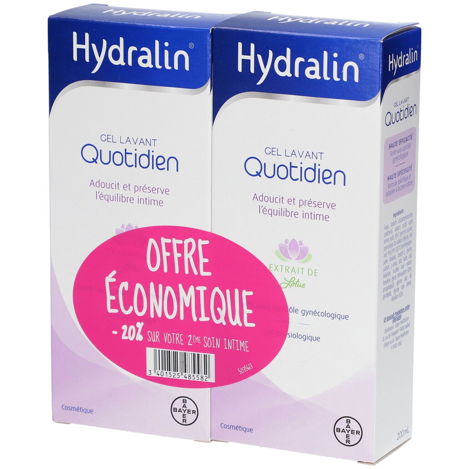 Hydralin Quotidien Gel Lavant Lot de 2 x 200 ml -20% Equilibre Intime