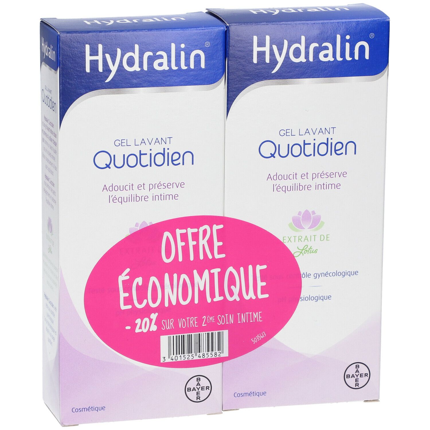Hydralin Quotidien Gel Lavant Lot de 2 x 200 ml -20% Equilibre Intime