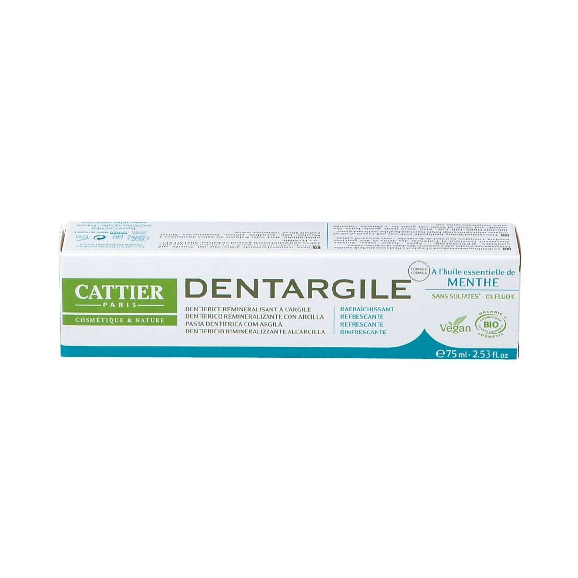 Cattier Dentifrice reminéralisant Argile Menthe Bio