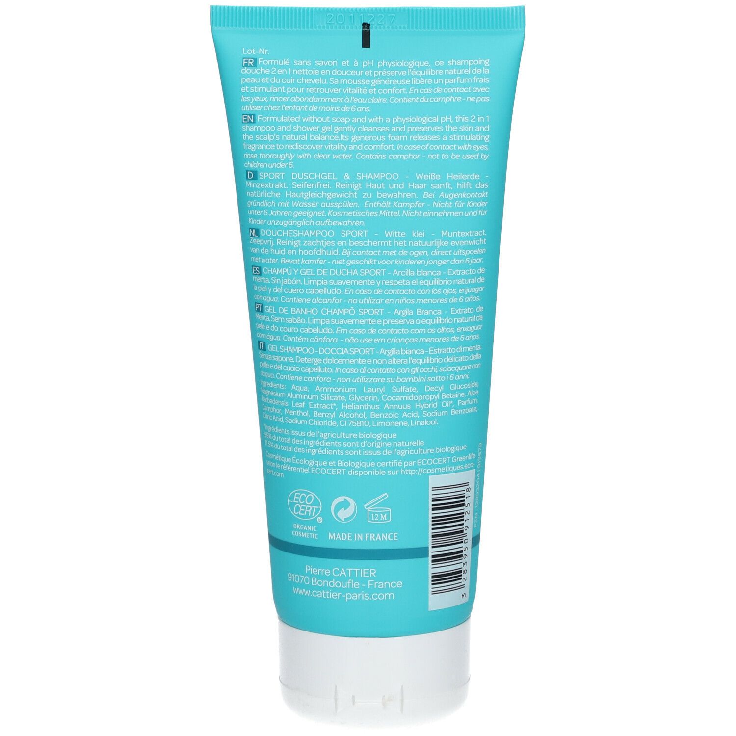 Cattier shampoing douche sport bio