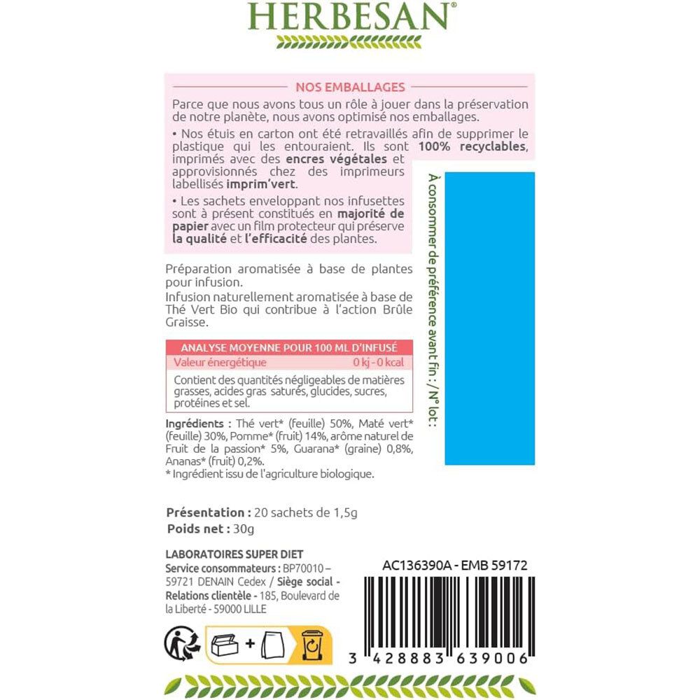 Herbesan® Infusion Bio maté vert – brûle-graisse N° 11