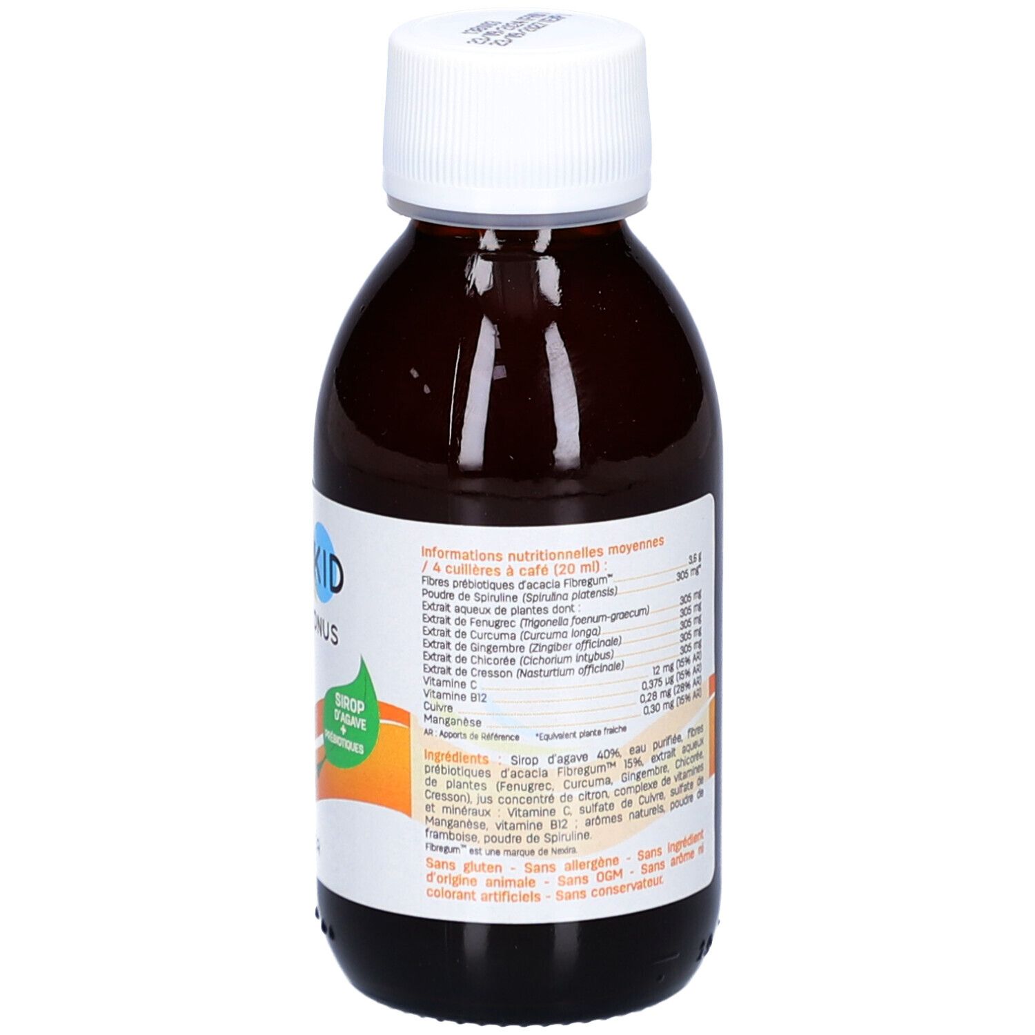 Flacon brun, bouchon blanc. Pediakid Appétit-Tonus. Informations nutritionnelles et ingrédients.