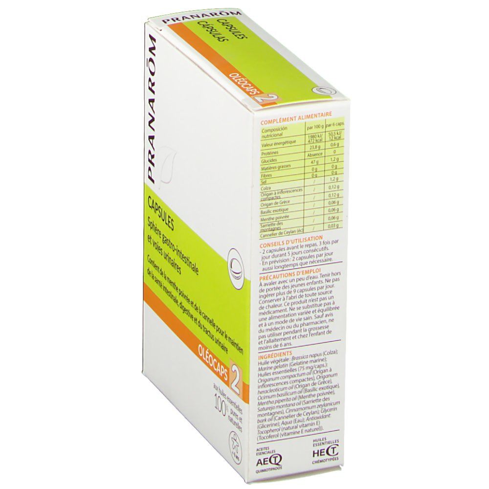 Pranarom Oléocaps 2 sphère gastro-intestinale et voies urinaires