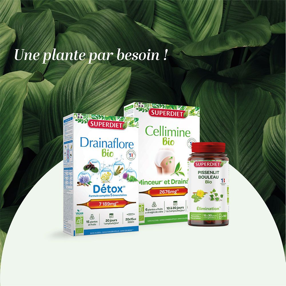 SUPERDIET Drainaflore Bio - 20 ampoules de 15 ml