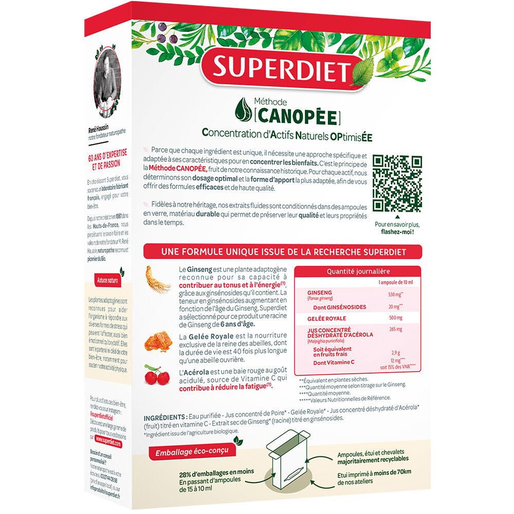 Arrière d'une boîte Super Diet avec informations détaillées sur le produit et les ingrédients.