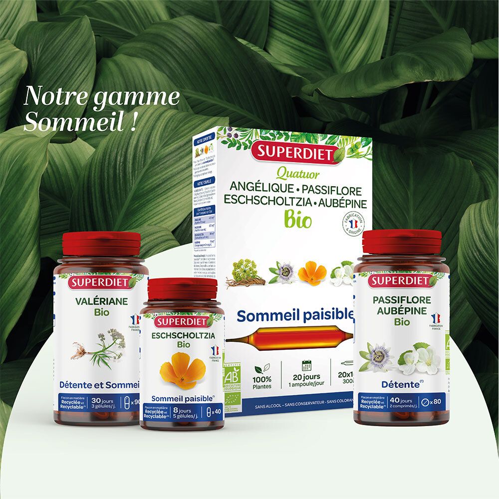 SUPERDIET Quatuor Passiflore Sommeil Bio - 20 ampoules de 15 ml