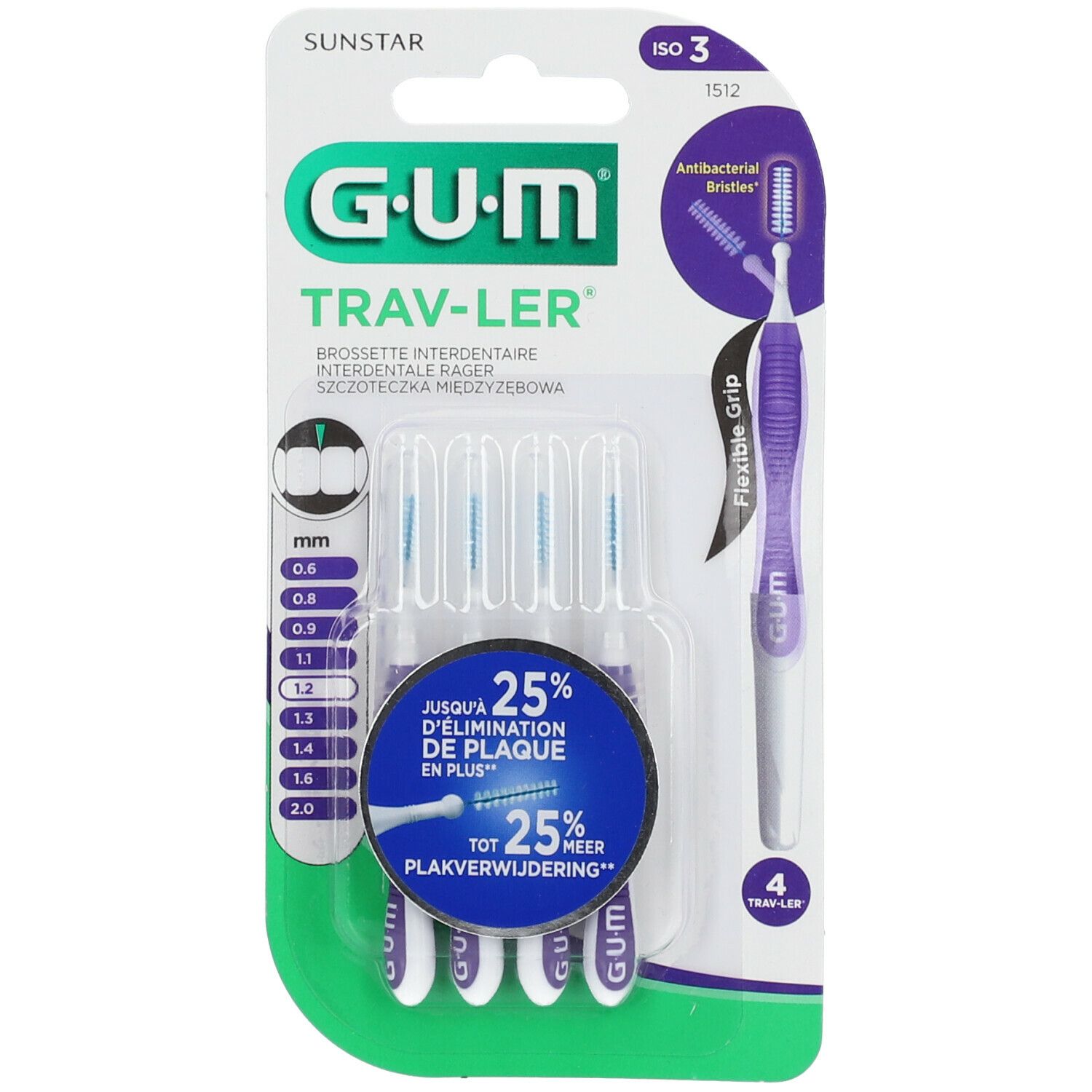 Gum® Proxabrush Trav-ler brossette interdentaire 1.2 mm