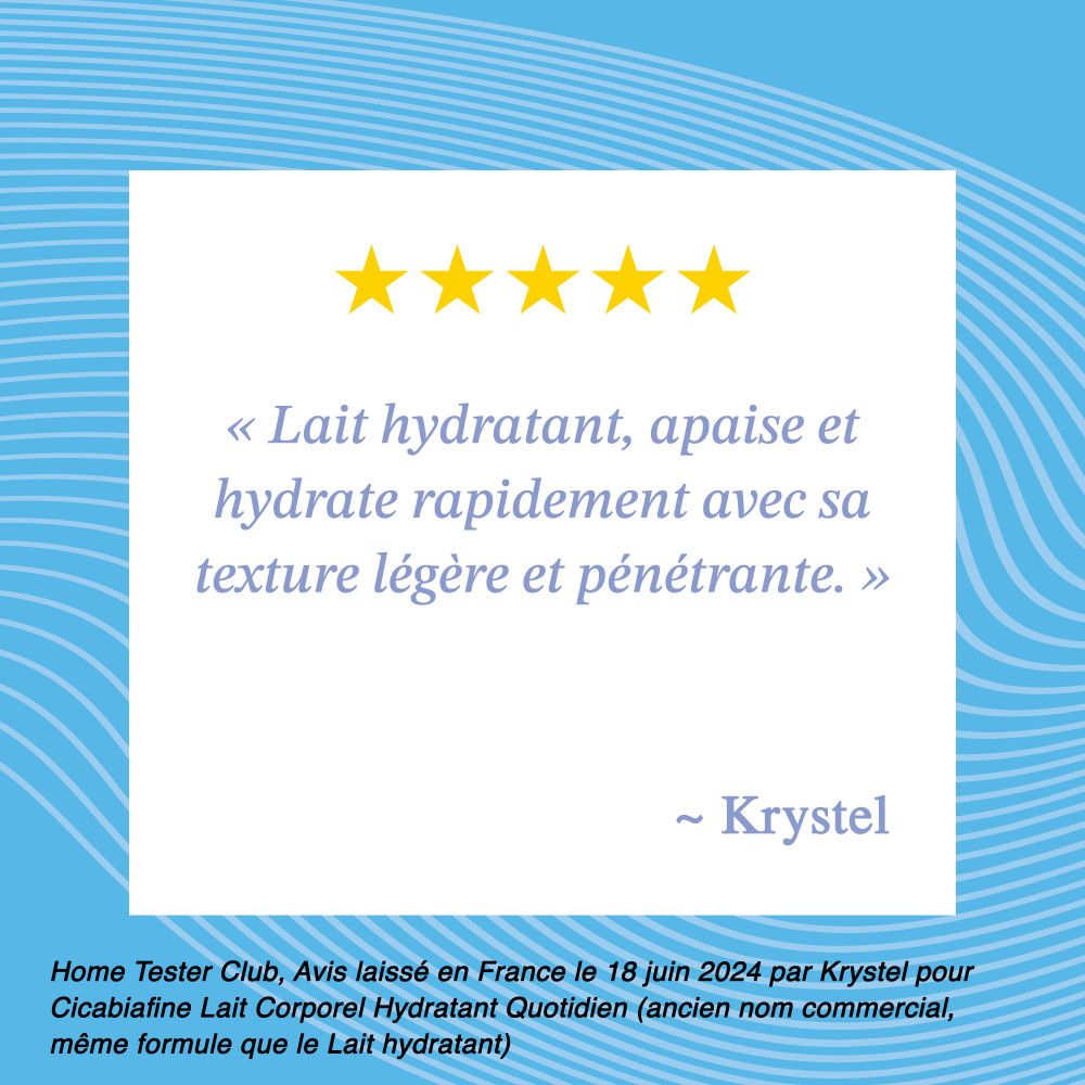 Avis: Lait hydratant, apaise et hydrate rapidement. Krystel.