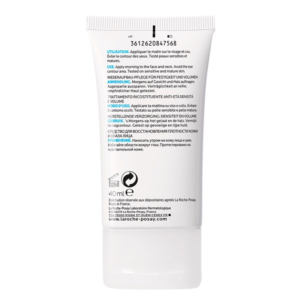 Dos du tube. Texte: instructions d'utilisation, ingrédients, informations fabricant. Volume: 40ml. Marque: LA ROCHE-POSAY.