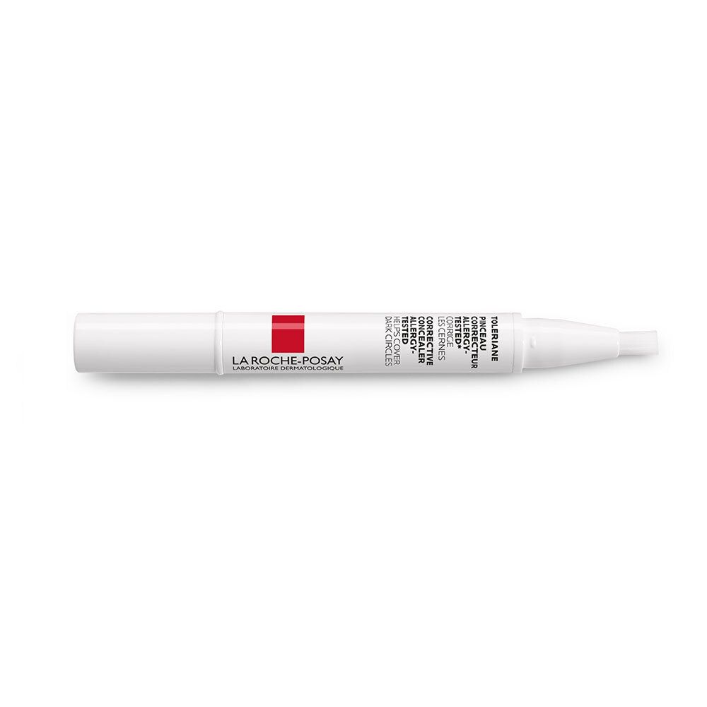 Stylo blanc avec bande rouge. Logo LA ROCHE-POSAY. Nom du produit illisible.
