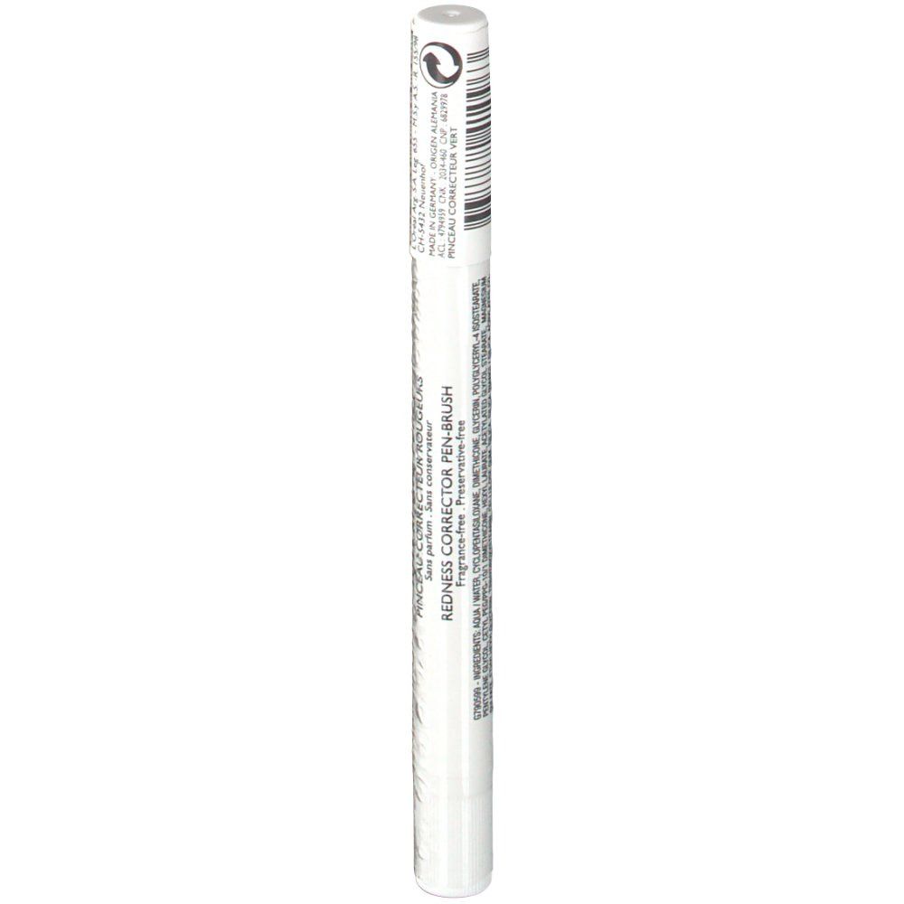 Stylo blanc avec texte. Redness Corrector Pen-Brush. Code-barres. Informations produit.