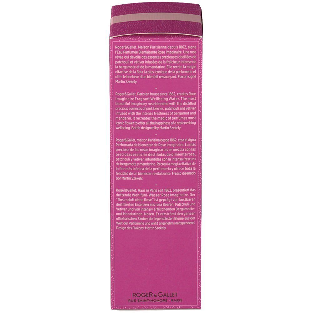 Côté de l'emballage. Texte multilingue. Description du produit et informations du fabricant.