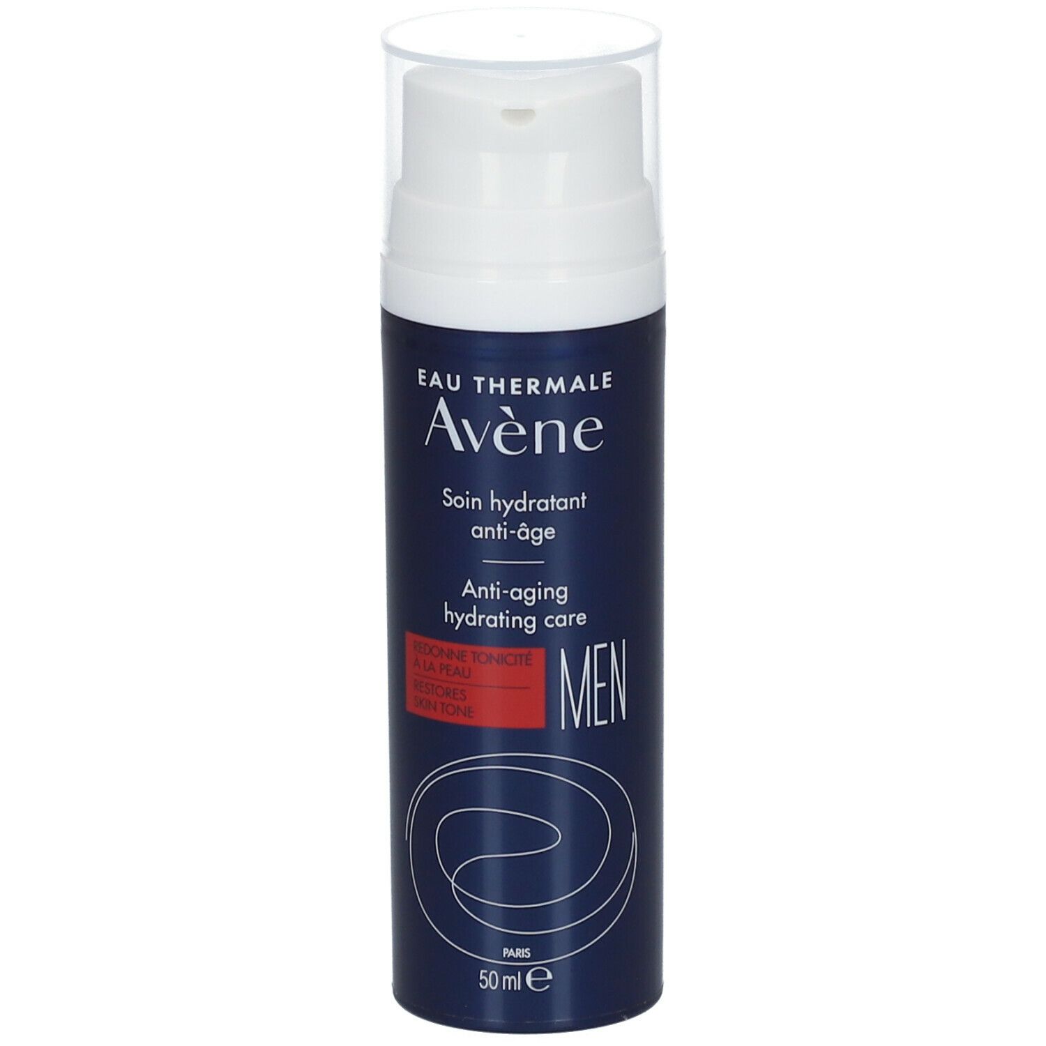 Flacon bleu avec pompe blanche. "Eau Thermale Avène". Soin anti-âge pour hommes. 50ml.