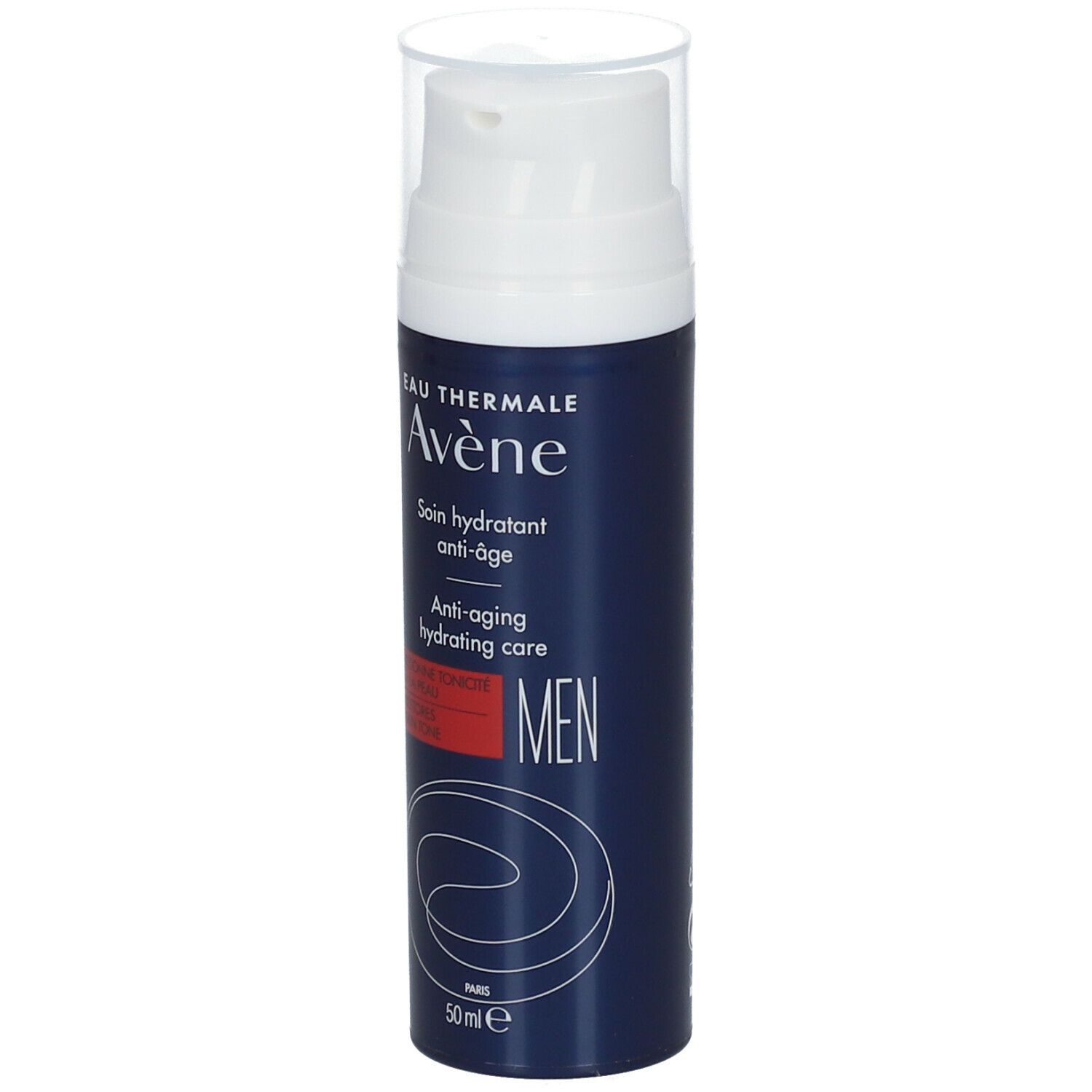 Flacon bleu avec pompe blanche. "Eau Thermale Avène". Soin anti-âge pour hommes. 50ml.