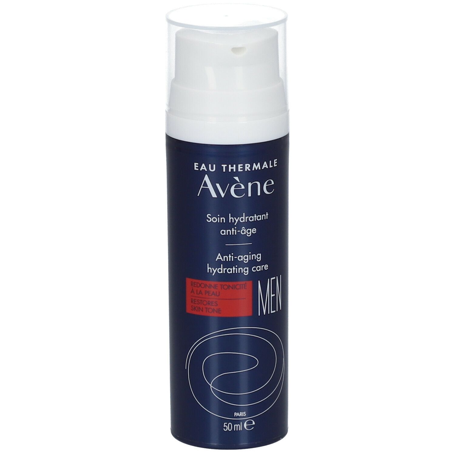 Flacon bleu avec pompe blanche. "Eau Thermale Avène". Soin anti-âge pour hommes. 50ml.