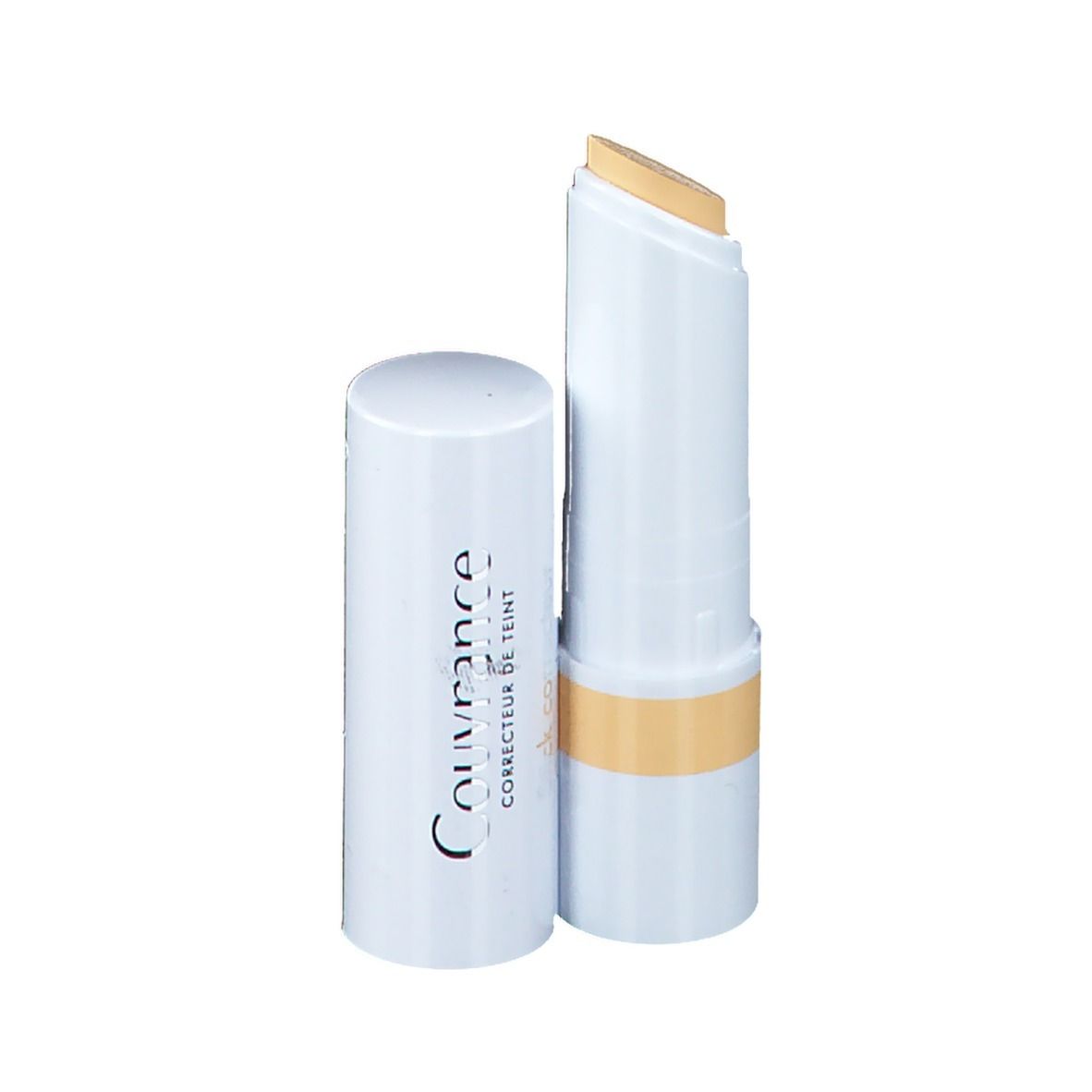 Stick correcteur jaune, bâton blanc avec produit jaune. Capuchon à côté.